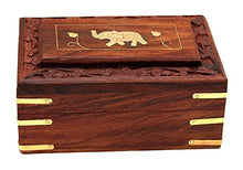 Load image into Gallery viewer, Zyntix Wooden Handmade Multi Purpose Box with One Elephant on Top Frame Design 6 Inches | Handmade Decorative Case Kit | storage boxes | big box | jewellery box organisers | Vanity Organiser for Women
