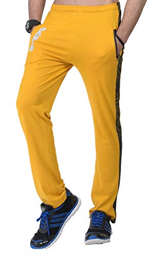 SHAUN Men's Regular Fit Cotton Trackpants (631MN1_Y_Yellow, Grey_L)