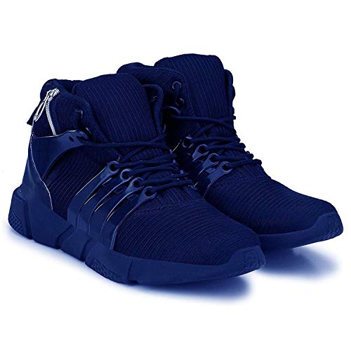 Shoe Island Zipper Navy Blue Mesh High Ankle Length Casual Sports