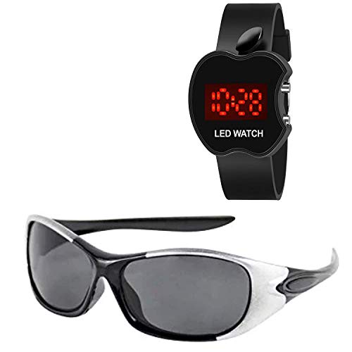faas Kids Goggle Sunglass with black Digital Watch (Black & Grey, Age 6 To 14)