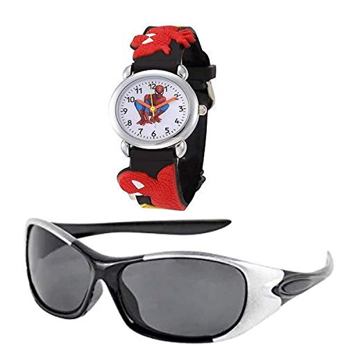 faas Unisex Child Sport Sunglasses With Watch (Black & Grey Frame, Black Lens) (Medium) (Pack of 2)
