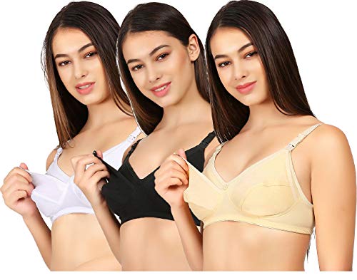 Zielen Women's Cotton Non Padded Non-Wired Maternity Bra (Mother Combo Set-36_Multicolored_36)