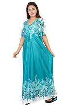 Load image into Gallery viewer, R RILO Women&#39;s Satin Blend Floral Maxi Kaftan Nightgown (RL-003_Green_XL)
