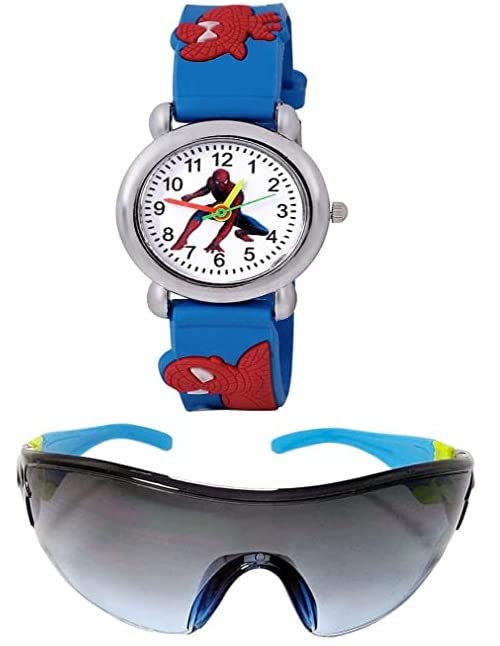 sba prime Boy's and Girl's Goggle Sunglasses and Blue Watch (3-6 Yrs), Small