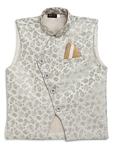 AJ Dezines Kids Ethnic Wear Beige Grey Waistcoat For Boys