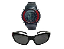 Load image into Gallery viewer, faas Boy&#39;s and Girl&#39;s Black Goggle Shape Sunglasses with 7 Light Watch Combo (Age 3-8 Yrs)
