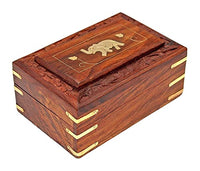 Zyntix Wooden Handmade Multi Purpose Box with One Elephant on Top Frame Design 6 Inches | Handmade Decorative Case Kit | storage boxes | big box | jewellery box organisers | Vanity Organiser for Women