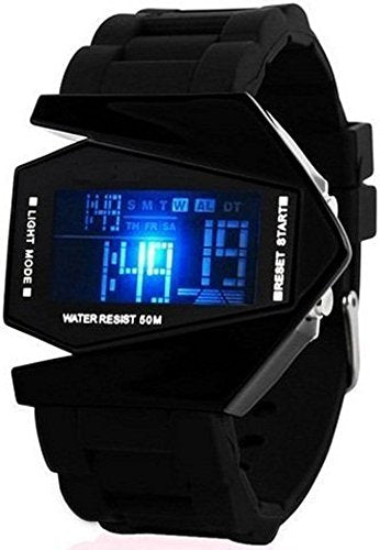 Pappi-Haunt Digital Aircraft Triangle Model Black LED with Light Unisex Watch