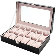 Load image into Gallery viewer, Dreamworld Leather Jewelry and Watch Box Organizer with Latch Lock &amp; Clear Top (Black)
