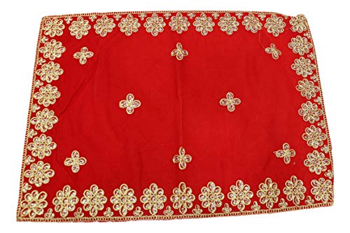 Reliable Velvet Puja Assan Cloth/Puja Aasan/Puja Chowki Assan/Puja Altar Cloth for Multipurpose Use Velvet Mat, Size - 12 * 18 Inch, Red,, Cotton