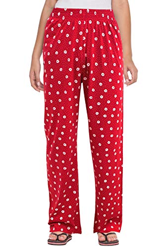 Fflirtygo Women's Cotton Polka and Flower Printed Red Pyjama/Lounge Pants/Stylish Night Dress for Women