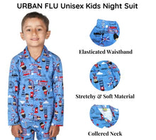 Load image into Gallery viewer, Urban Flu Kids Boys &amp; Girls Cotton Printed Night Suit || Shirt with Pajama || Pack of 1 || (3 Years to 9 Years) Dark Blue
