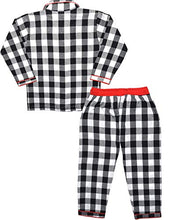 Load image into Gallery viewer, SHOPmOZO Unisex Pure Cotton Checkered Night Suit for Boys and Girls Pyjama Top Combo Set (SM-00247UNISEXSWPT_9-10Y Black White)
