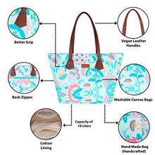 Load image into Gallery viewer, Chipmank Fancy Designer Large Canvas Tote Bag for Girls and Women | Handbag | Eco Friendly Stylish Casual Bag (Mint Green Flower Print | CM_T004)

