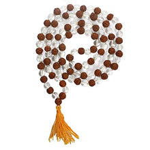 Load image into Gallery viewer, PANDIT NM SHRIMALI 100% Natural Rudraksha and Sphatik (Quartz) Mala 6 mm Beads - 108+1 Beads Japa Rosary Rudraksh + Sphatik Spiritual Certified Mala

