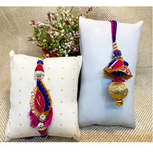 Load image into Gallery viewer, Ascension  Kundan Bhaiya bhabhi Rakhi Rakshabandhan Gift Bracelet Designer Rakhi for Bhaiya Brother Sister in law Bhabhi Lumba Rakhi with Card,2 Dark fantasy Cookies sweet &amp; Roli Tilak Pack
