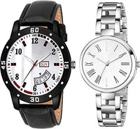 Shanti Enterprises Casual Analogue White Dial Men/Women's Leather/Stainless Steel Watch (Combo of - 2)- SNT_RE22274