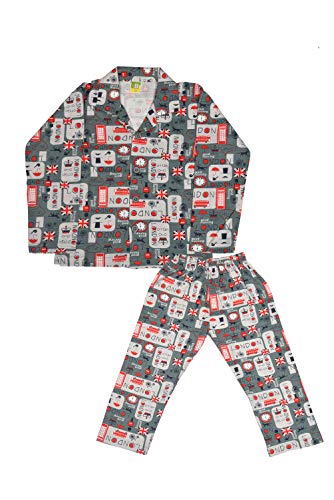 Urban Flu Boy's and Girl's Cotton Cartoon Print Night Suit Pack Of 1 Top, 1 Bottom (N2059-70_3_3-4Y_Dark Grey_3 Years-4 Years)