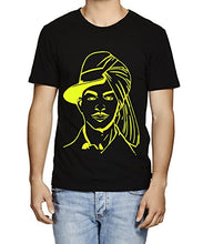 Load image into Gallery viewer, Caseria Men&#39;s Round Neck Cotton Half Sleeved T-Shirt with Printed Graphics - 2side Shaheed Bhagat Singh (Black, XXL)
