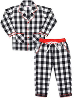 SHOPmOZO Unisex Pure Cotton Checkered Night Suit for Boys and Girls Pyjama Top Combo Set (SM-00247UNISEXSWPT_9-10Y Black White)