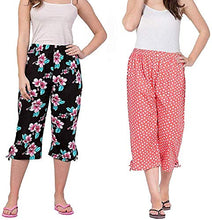 Load image into Gallery viewer, SAFESHOP - (Pack of 2 ) Women&#39;s Cotton Capri Night Pyjamas Nightwear Capri for Girls and Women Printed 3/4 Pyjama, Free Size (fits from 28-36 inches Waist), Prints May Vary (Assorted colours)F
