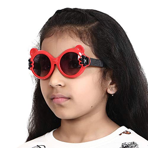 Amour Red & Black Full Framed Bear Ears & Paws Medium Sized Cat Eye Sunglasses with Purple Gradient Lens for Girls (6-9 Years)