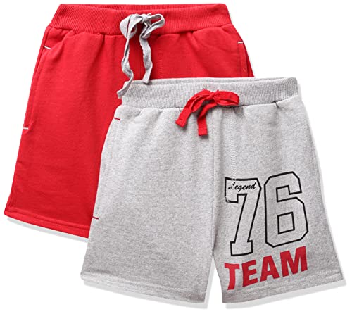 Cloth Theory Boy's Regular fit Cotton Shorts (Pack of 2) (CTSH_022_RED+Grey_9-10 Years)